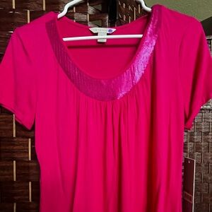 Laura Ashley Hot Pink Sequin Trim Tee